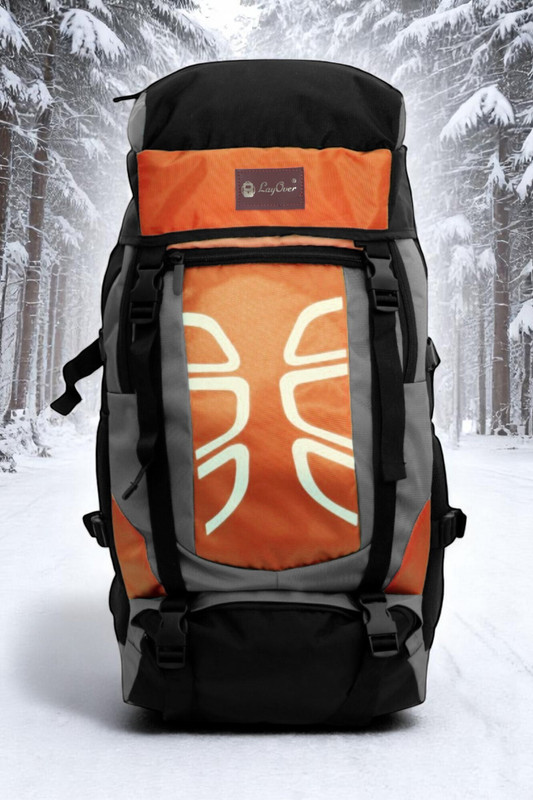 Trunkit Adventure Series Water Resistance Trekking Hiking Travel Bag with Shoe Compartment Rucksack- 55 L (Black/Orange) Rucksack  - 55 L(Orange)