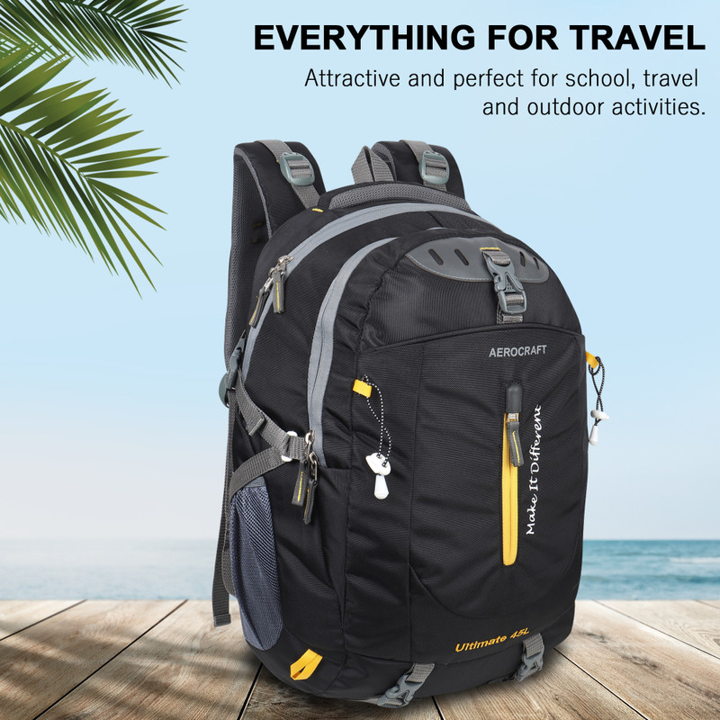 AEROCRAFT Ultimate Waterproof Travel Backpack Camping Hiking Trecking Bag With Rain Cover Rucksack  - 45 L(Black)