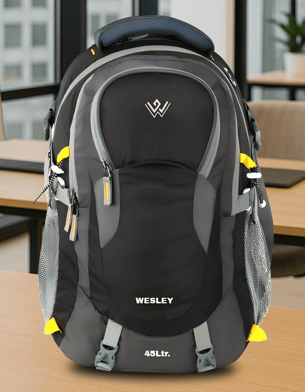 WESLEY Spartan Rucksack hiking laptop bag fits upto 17.3 Raincover & internal organiser Rucksack  - 45 L(Black, Grey)