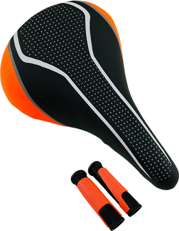 IMPETUS Bicycle Saddle Grip Handle Combo Cycle Seat Handlebar Grip 24-29 Inch MTB Bikes Saddle(Black, Orange)