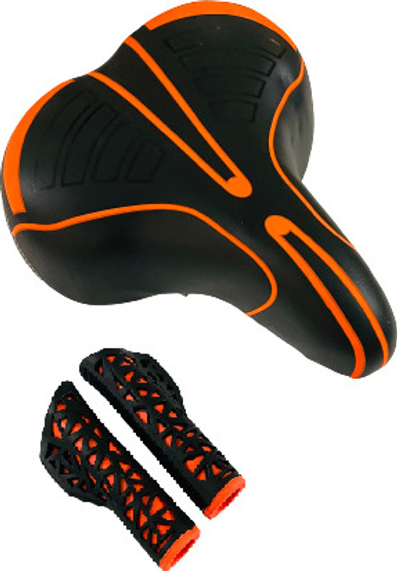 IMPETUS Complete Cycle Seat Handle Grip Combo Comfortable PU Form MTB Bikes Orange Saddle(Orange)
