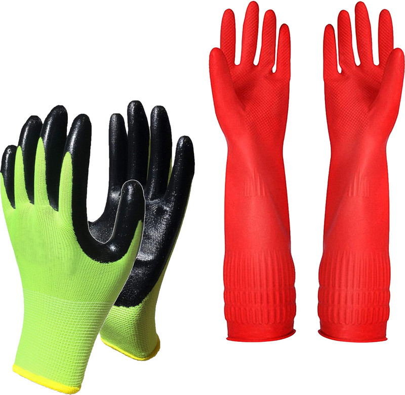 HM EVOTEK Nitrile Coated Industrial Safety Hand Gloves | Long Sleeve Cleaning Gloves K9 Boxing Gloves(White, Purple)