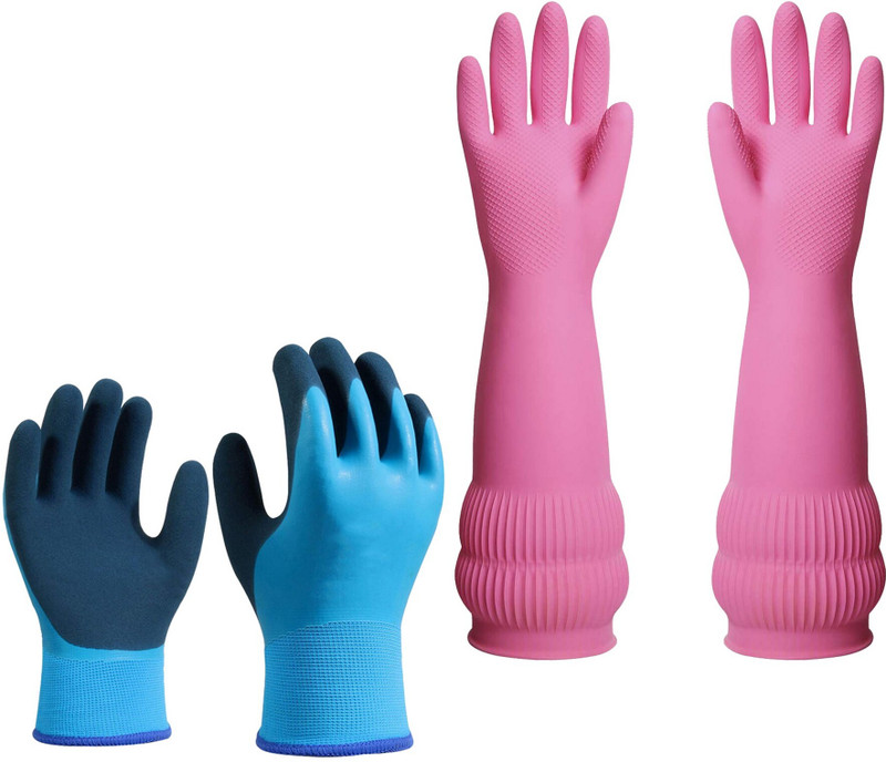 Masox Store Nitrile Coated Industrial Safety Hand Gloves | Long Sleeve Cleaning Gloves S3 Boxing Gloves(Blue, Pink)