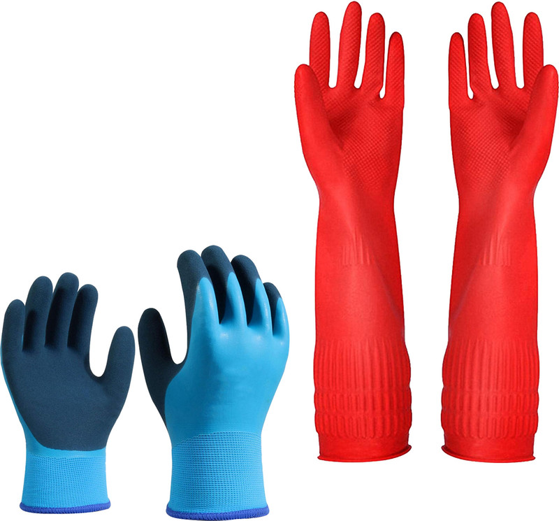 HM EVOTEK Rubber Hand Gloves for Dishwashing, Car Washing, Gardening, Chemical Handling K6 Climbing Gloves(Orange, Pink)