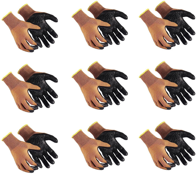 RBGIIT Washable Nitrile Coated Safety Hand Gloves for Gardening & Industrial Work K2 Skating Gloves(Black, Brown)