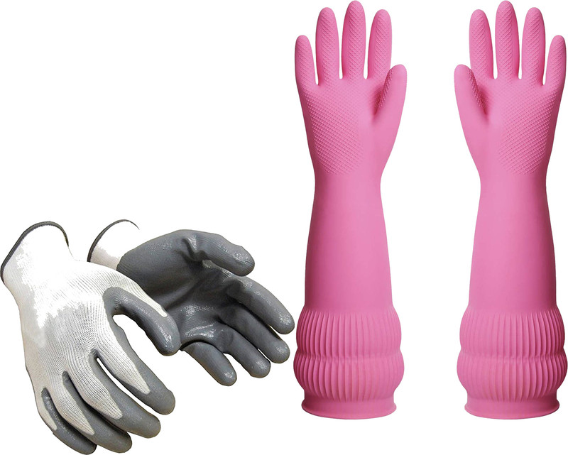 RBGIIT Rubber Hand Gloves for Dishwashing, Car Washing, Gardening, Chemical Handling K0 Boxing Gloves(White, Pink)
