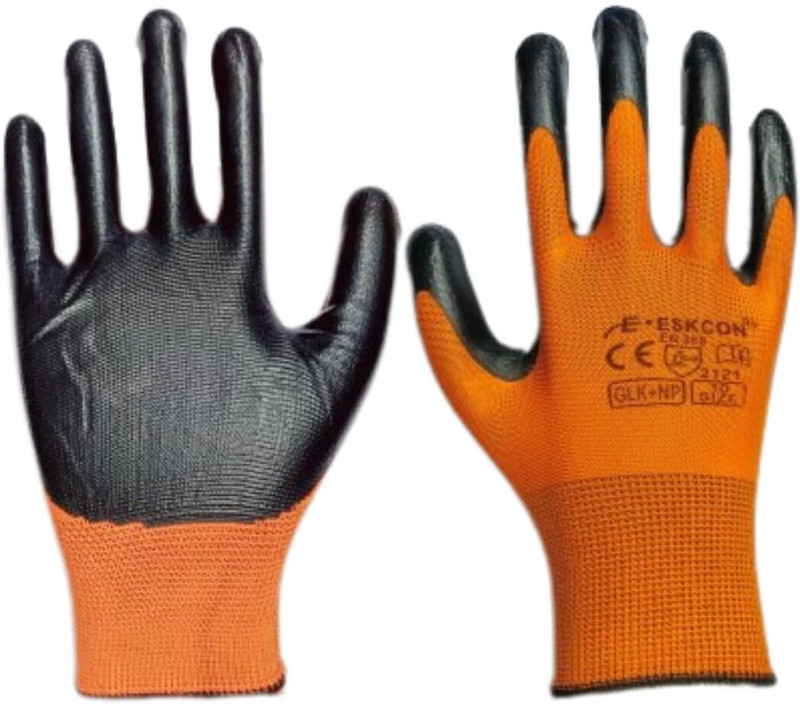RBGIIT Safety Hand Gloves PU Coated Seamless Glove with Smooth Grip on Palm & Finger S1 Boxing Gloves(Orange, Black)