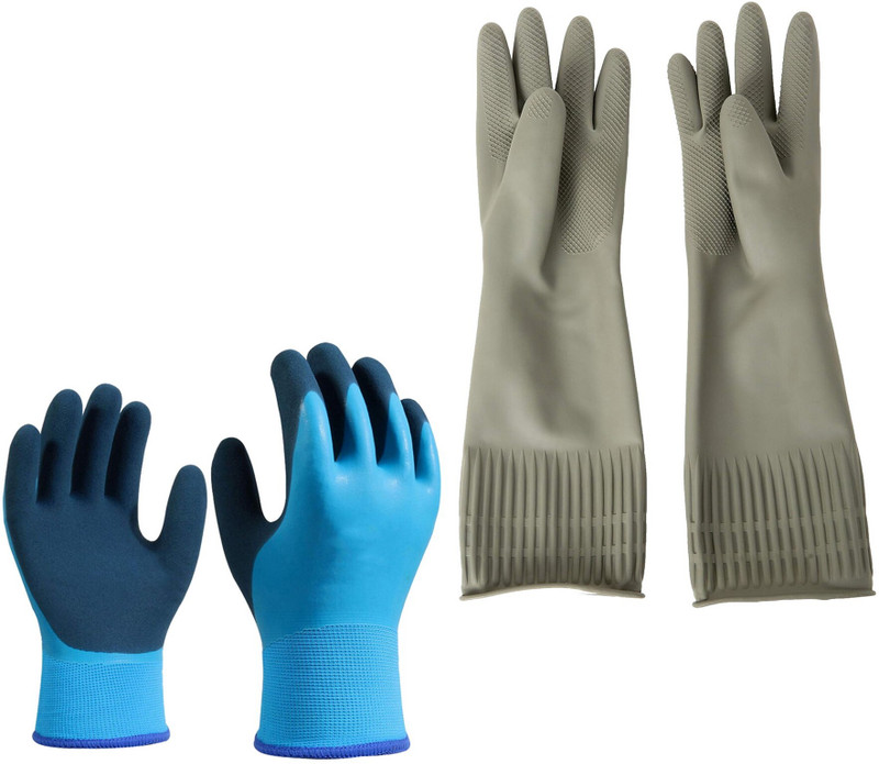 Masox Store Long Hand Rubber Gloves for Cleaning, Gardening, Anti Cut & Heat Resistant S3 Baseball Gloves(Blue, Grey)