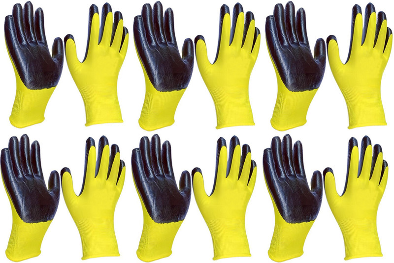 Masox Store Safety Hand Work Glove PU Coated Seamless Knit Glove with Smooth Grip on Palm K7 Climbing Gloves(Yellow, Black)