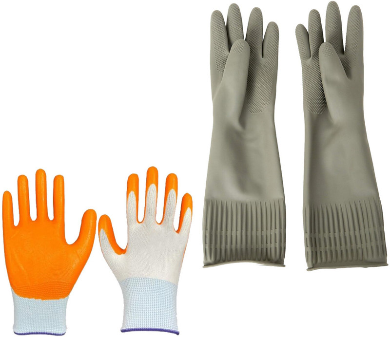 Masox Store Nylon Safety Gloves Heat Resistant for Finger & Hand Protection Rubber Gloves S0 Boxing Gloves(Orange, Grey)