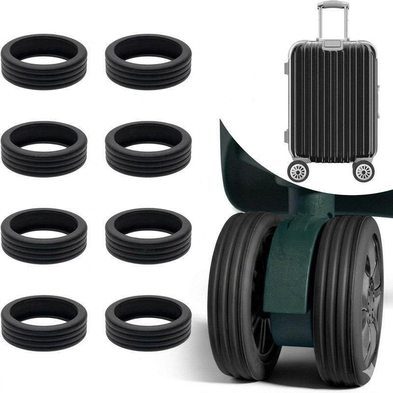 Suvaniq Modern Minimalist Utility Series 8pcs Silicone Luggage Wheel Cover Anti Slip Silent Protector Ring Set Luggage Cover(Standard, Black)