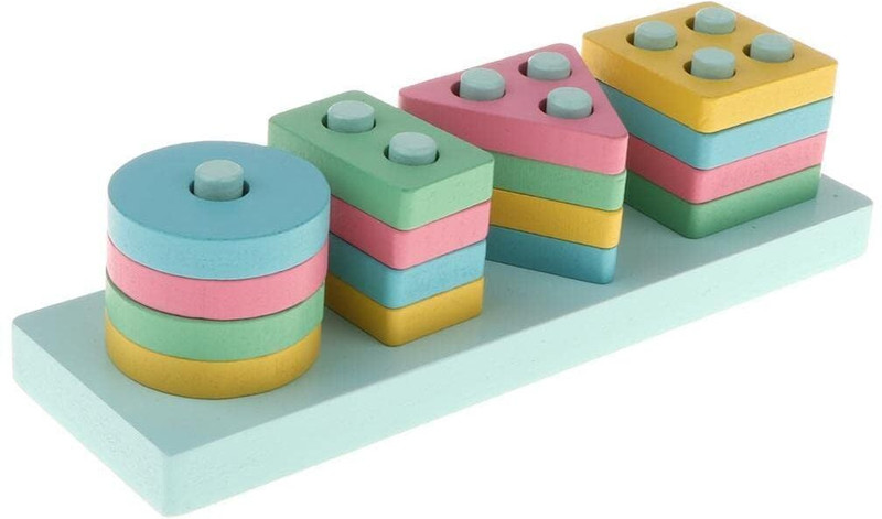 KitchExpo Wooden Montessori Toys Geometric Shape Matching 4 Column Blocks Horse Salt Block(200 g)