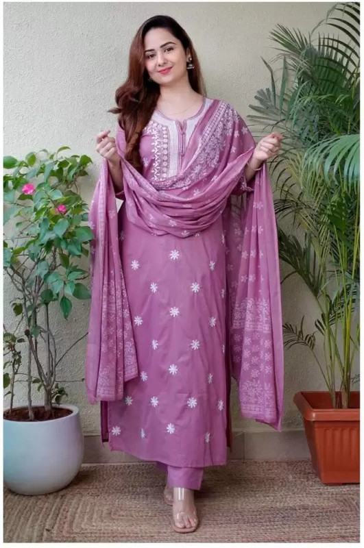 Kesar Creation Embroidered Kurta, Palazzo & Dupatta Set