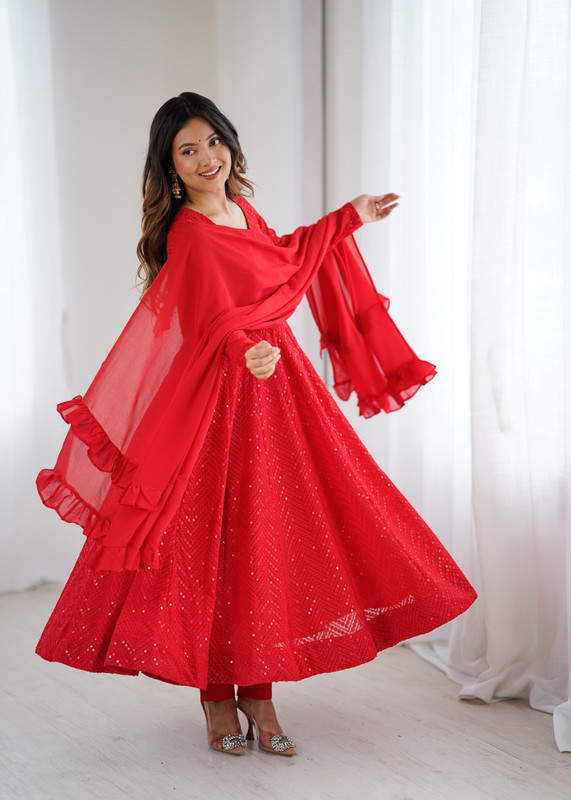 Cultise Queen Embellished Anarkali Kurta, Bottom & Dupatta Set