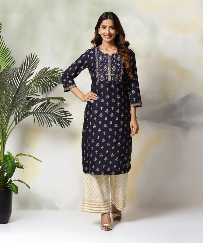 BIBA Printed Kurta, Palazzo & Dupatta Set