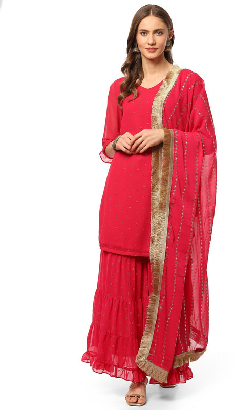 RANGRITI Embellished Kurta, Palazzo & Dupatta Set