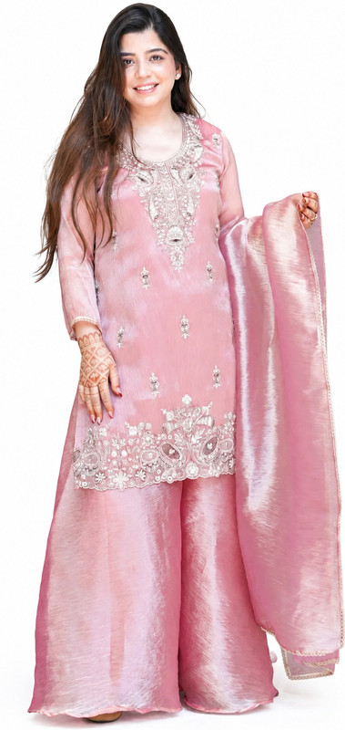 ZONFAB Embroidered Kurta, Sharara & Dupatta Set