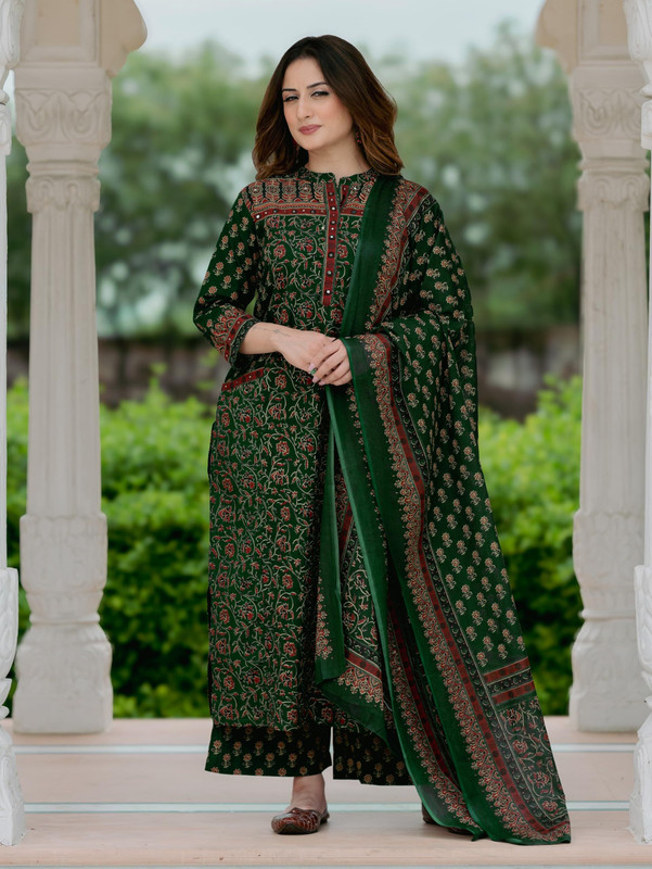 Arayna Printed Kurta, Palazzo & Dupatta Set