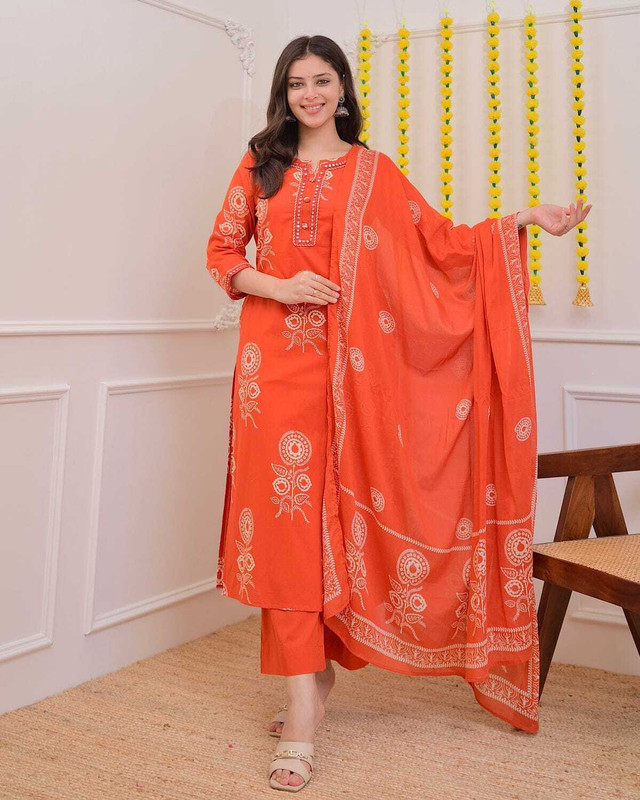 Dholiwal Fashion Floral Print Kurta, Palazzo & Dupatta Set