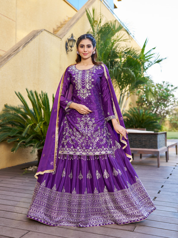 ANJANI Embroidered Kurta, Palazzo & Dupatta Set