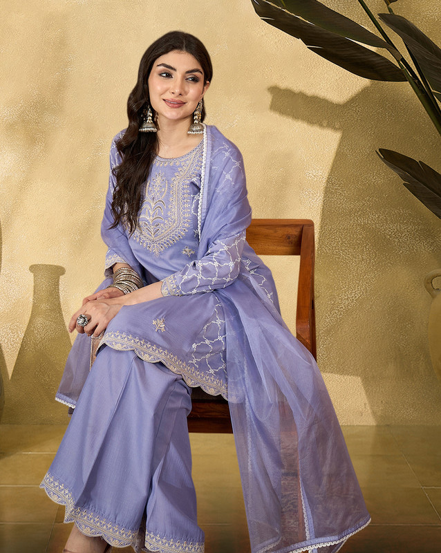 Shewill Embroidered Kurta, Palazzo & Dupatta Set