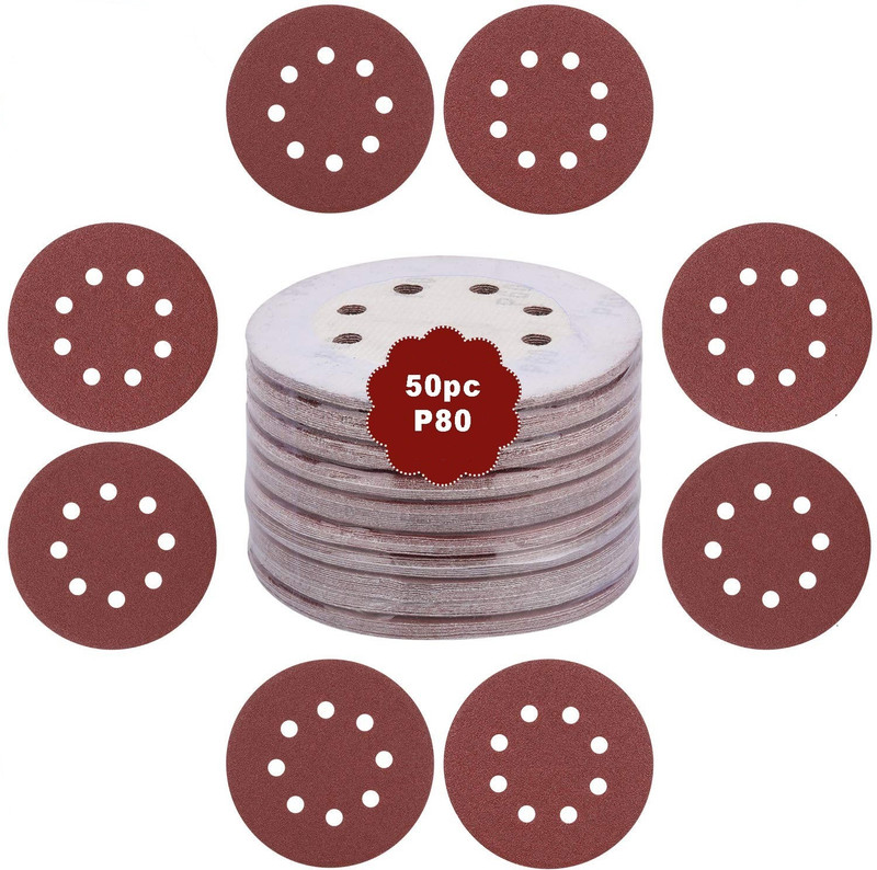 DUMDAAR •	 100 Pcs Sand Papper Size 80 Round Sand Paper velcro disc/ sanding disc for Orbital Sander Emery Sandpaper (80Pack of 100) • Emery Sandpaper(80 Pack of 100)