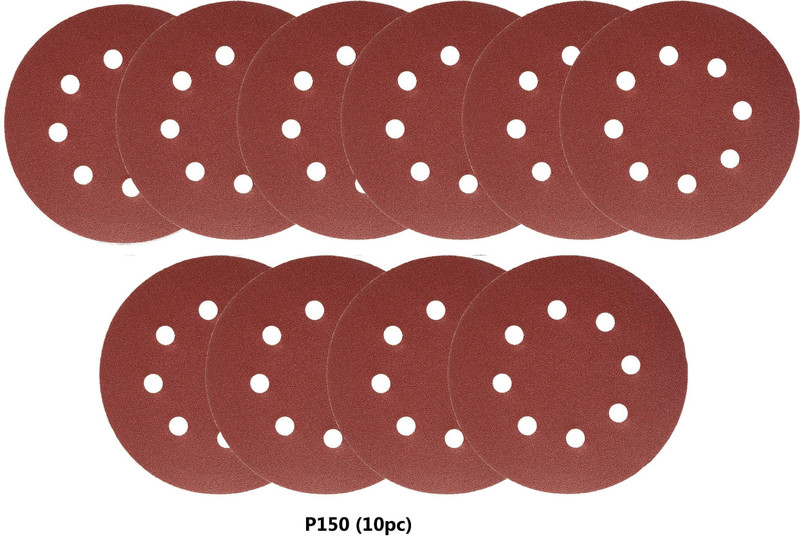 Inditrust 10pc 7inch Sand paper size P150 (150 Grit) 8 Hole Round Velcro disc Emery Sandpaper(P150, 7inch Pack of 10)