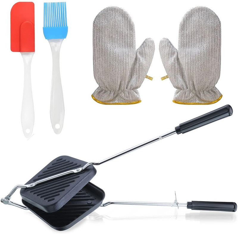 SWAURSAHA by SWAURSAHA NonStick Grill Sandwich Toaster with SS Dishwashing Gloves (2Pc) & Spatula Brush Grill Sandwich Maker(Black)