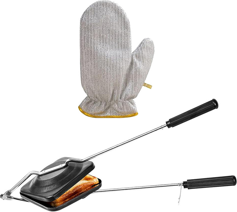 SWAURSAHA Non-Stick Plain Sandwich Toaster with Gloves Grill, Toast(Black)