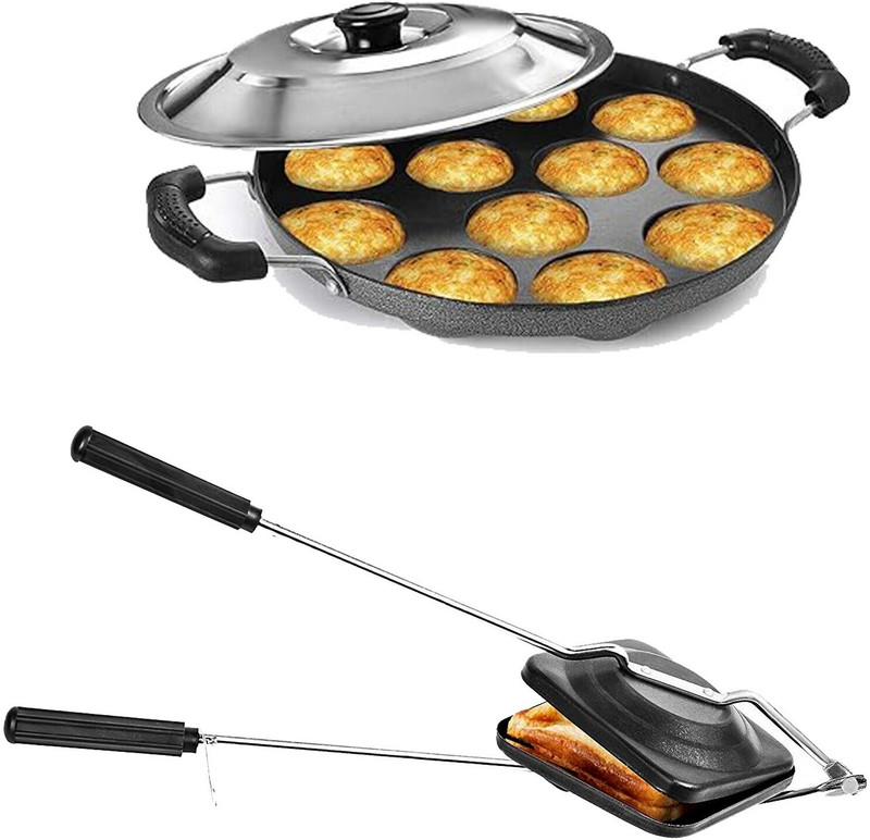 Masox Store Gas Stove Compatible Sandwich Maker | Appam Patra with Stainless Steel Lid S2 Toast Sandwich Maker(Grey)