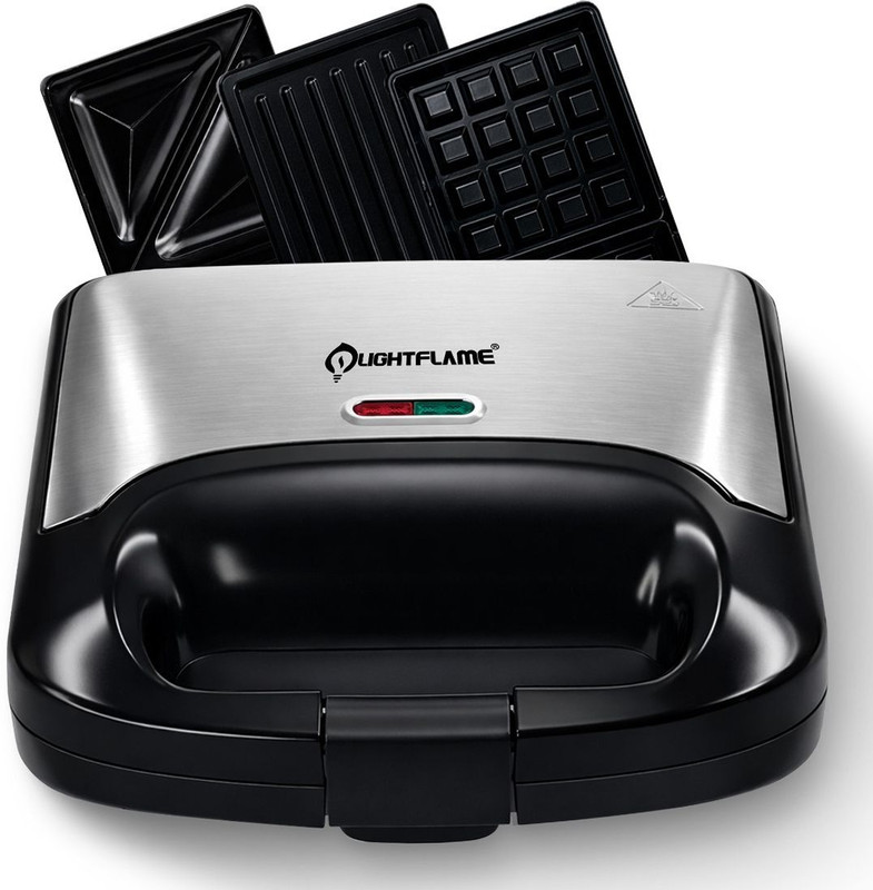 LIGHTFLAME CrunchPro-X, 3-in-1 Sandwich Maker Multi Plates- Grill, Toast, Waffle(Black)