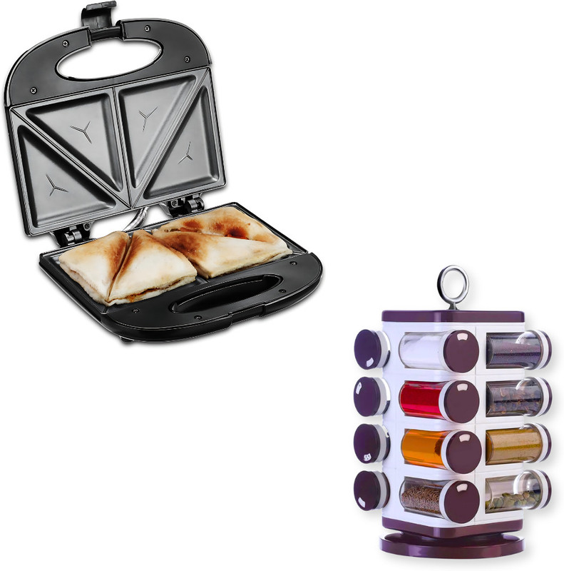 Elevea Combo C339 Electric Sandwich Maker & 16Pcs Spice Box Container 15 Years Warranty Toast Sandwich Maker(Black)