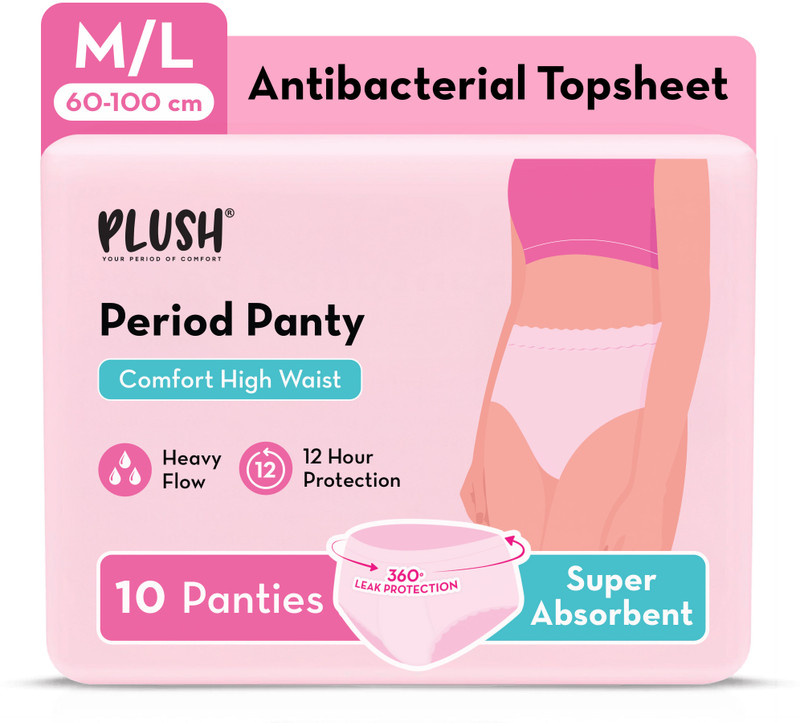 PLUSH Comfort High Waist Disposable Period Panty M/L (60-100 cm) Sanitary Pad(Pack of 10)