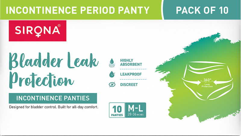 SIRONA Rash Free Leak Protection Bladder Control Incontinence Panties for Women (M-L) Sanitary Pad(Pack of 10)
