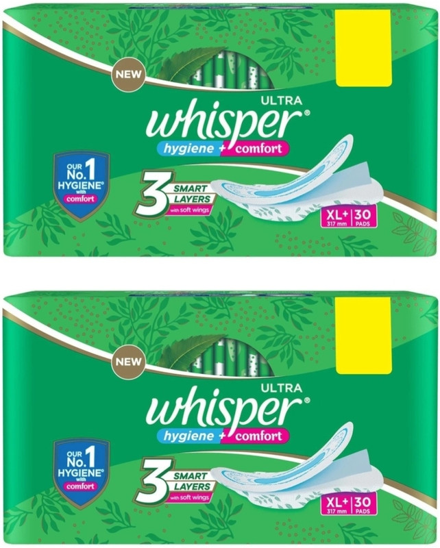 Whisper Ultra hygiene+comfort XL+ ( 30+30 pads ) Sanitary Pad (Pack of 60)