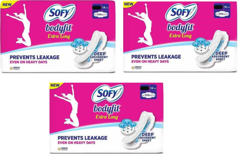 SOFY Bodyfit Extra Long ( 18 pads X 3 Packs) Sanitary Pad(Pack of 3)