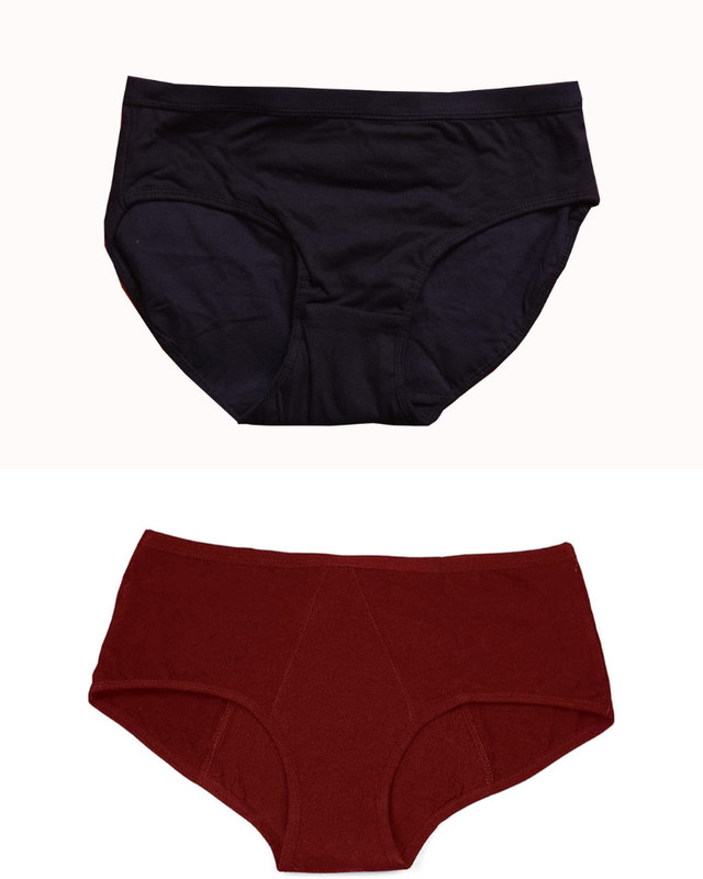 Marinova Reusable | Leak Proof Period Panty 5 Layer Black & Maroon(Size L, Waist:34-37") Pantyliner(Pack of 2)