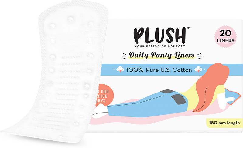 PLUSH 100% U.S Cotton Daily -150mm, 1mm Thin & Rash Free Pantyliner(Pack of 20)