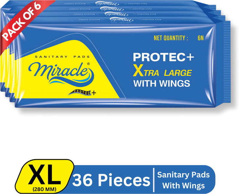 miracle Protec+ | Rash Free Day & Night Protection | Soft Touch Cover | XL - 280MM Sanitary Pad(Pack of 36)