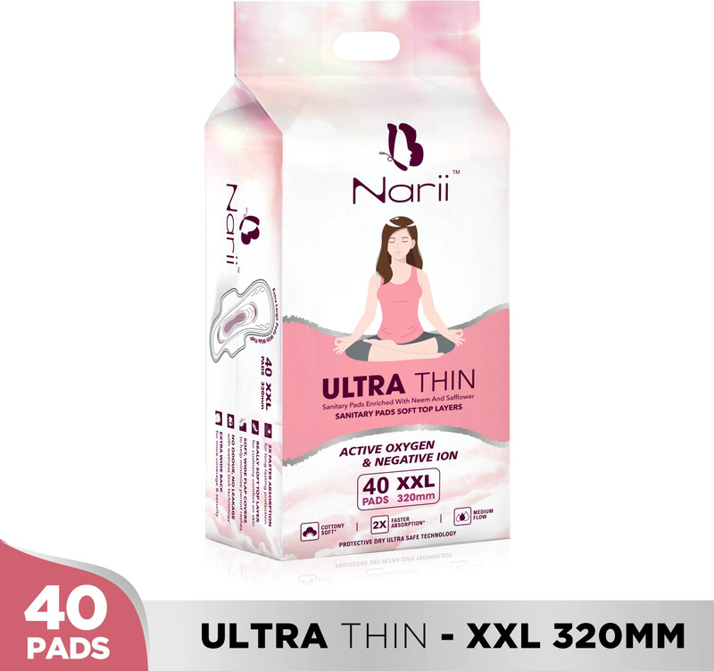 NARII Ultra-Thin Sanitary Pads - 320mm, Active Oxygen & Negative Ion | 40 Pads Sanitary Pad(Pack of 40)