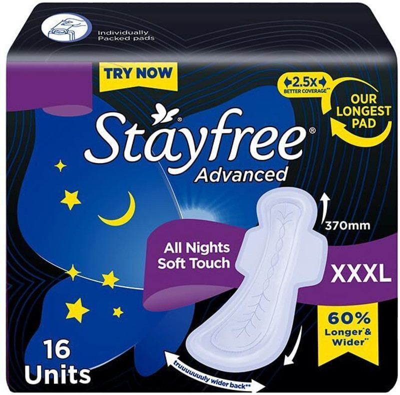 STAYFREE XXXL Thin Sanitary Pads for Women | 16 Soft Cotton Pads All Night Ultra Comfort Sanitary Pad(Pack of 16)