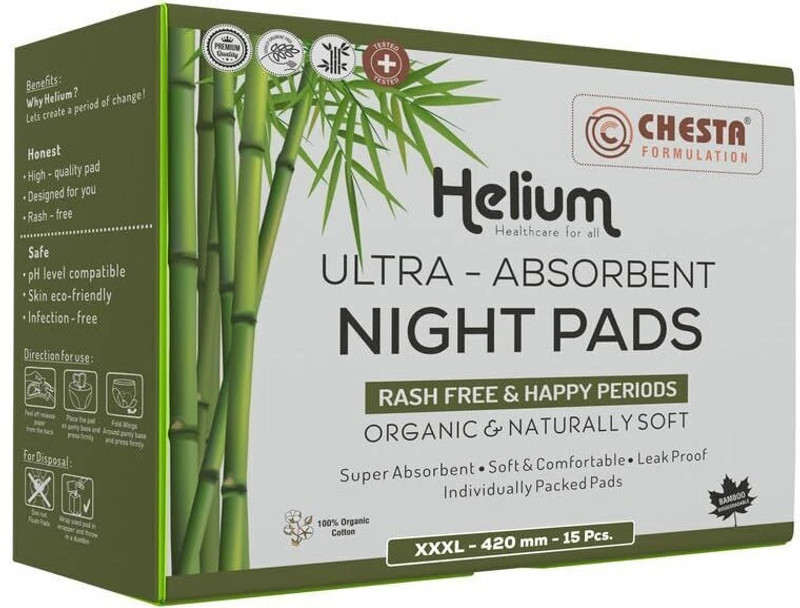 Helium Sanitary Pads for Women Ultra-Absorbent Night Pads [Size-XXXL-420MM Pads-15PCS] Sanitary Pad(Pack of 12)