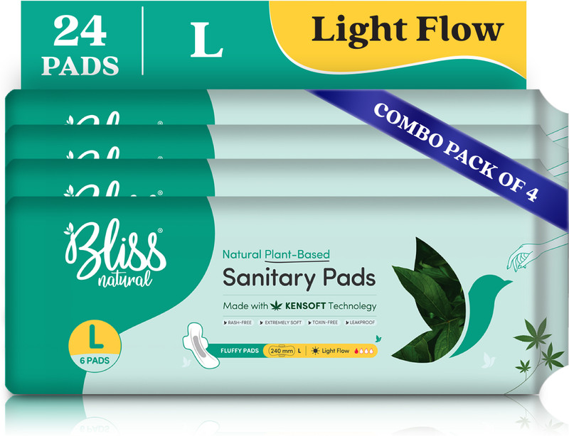 BlissNatural Organic Sanitary Pads For Women| Combo Pack | Size - L | Pack Of 24 Pads Sanitary Pad(Pack of 4)