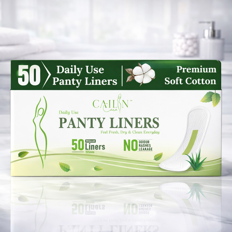Cailin Care Cotton Daily Use Panty Liner for Post intercourse discharge (155mm|Regular) Pantyliner(Pack of 50)