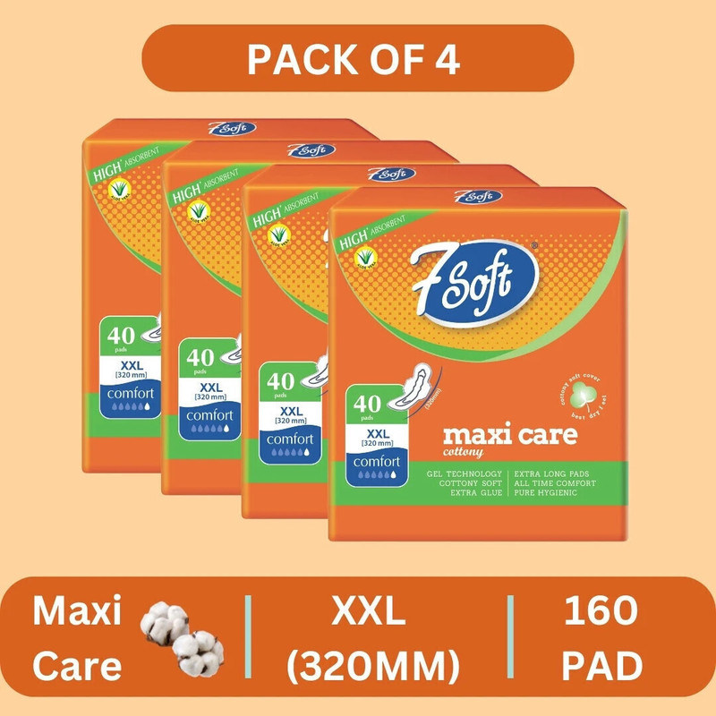 7 Soft Maxi Care Cottony XXL |320mm| Gel Technology |Pure Hygienic| Extra Long Sanitary Pad(Pack of 40)