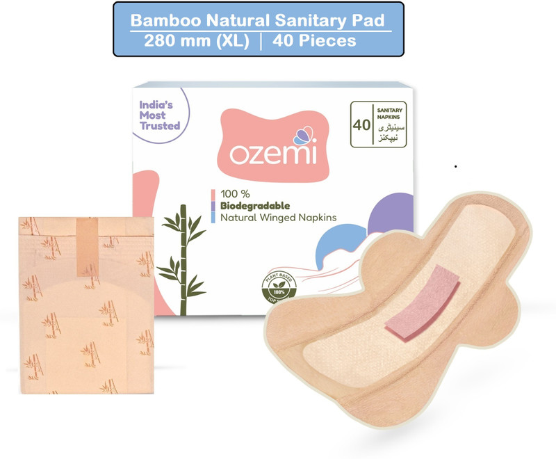 Ozemi Natural Bamboo Biodegradable Sanitary Napkin with 4X Absorption | 320 mm (XXL) - Sanitary Pad(Pack of 20)