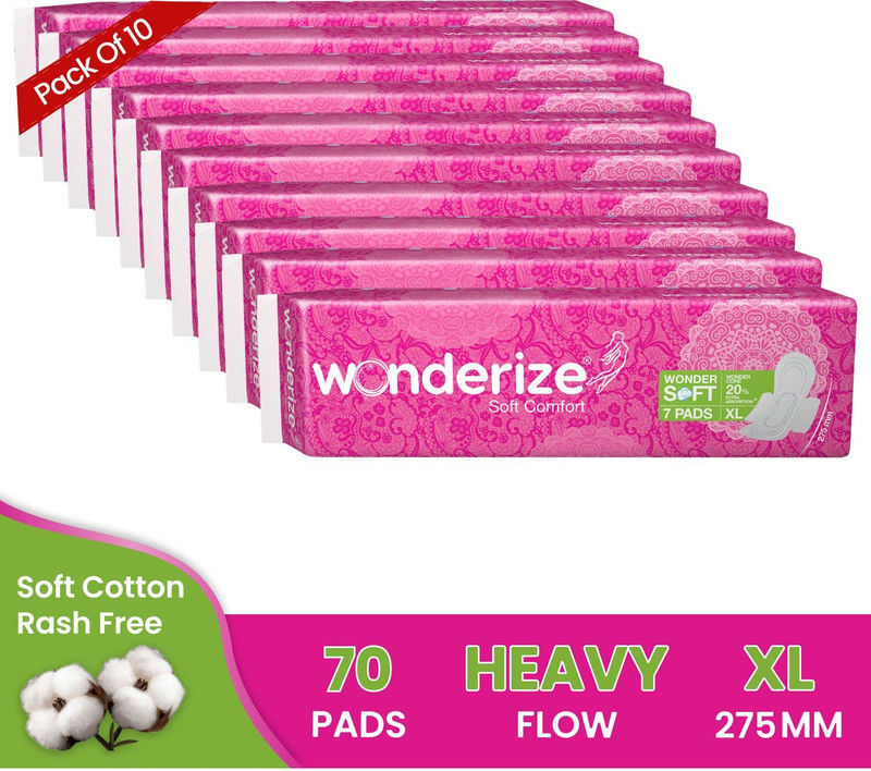 Wonderize Soft Comfort Cotton XL Sanitary Napkins for Women 70 Pads (Combo of 10) - 275mm Sanitary Pad(Pack of 10)