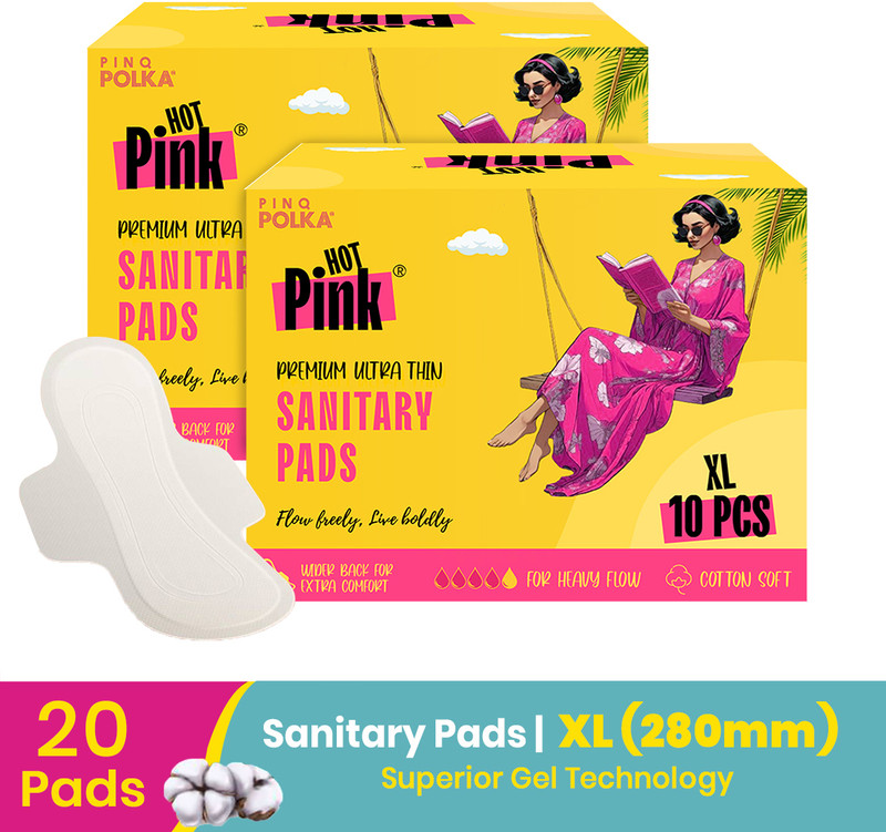 PINQ POLKA Hot Pink Ultra Thin Sanitary Pads XL - 280 mm | 20 Pads | Rashfree Cotton Feel Sanitary Pad(Pack of 20)
