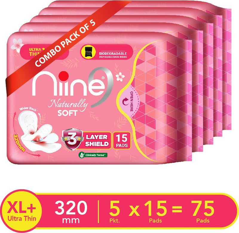 niine Naturally Soft Ultra Thin XL+ Sanitary Napkins (Disposal Bags Inside) Sanitary Pad(Pack of 30)