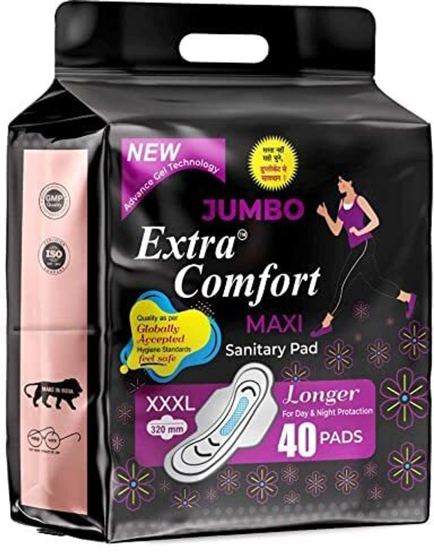 jumbo extra comfort Dry-Maxi All Nights| All round protection through the night| 2x better coverage Sanitary Pad(Pack of 50)